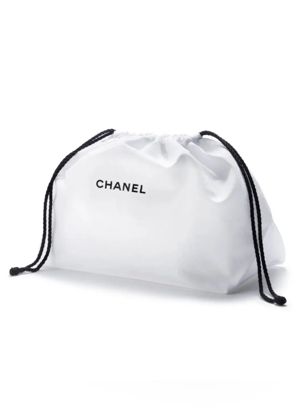 AUTH CHANEL Black Double-Sided Compact Mirror, CC Logo & White CHANEL Pouch ++